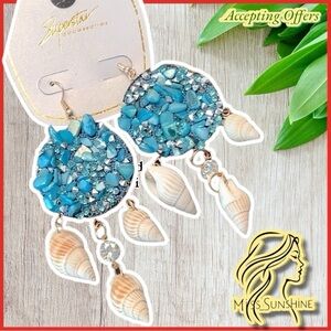 Boutique - sparkle gem natural dangly earrings shells gravel - super beachy 🌴